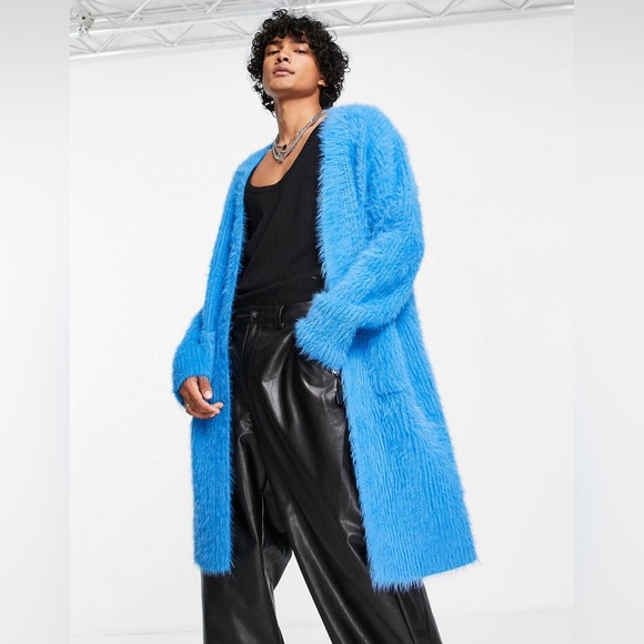 ASOS DESIGN fluffy knit longline long sleeves cardigan in electric